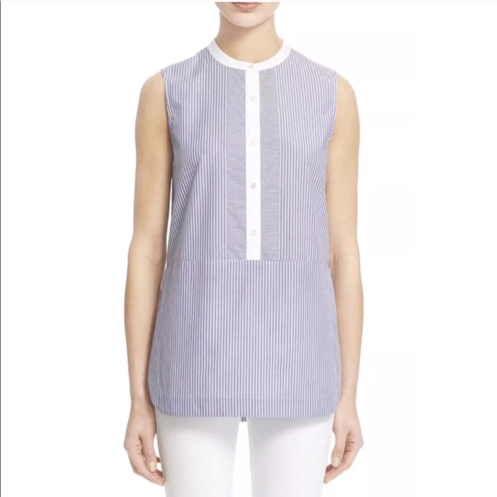 VINCE. sleeveless stripe button up top